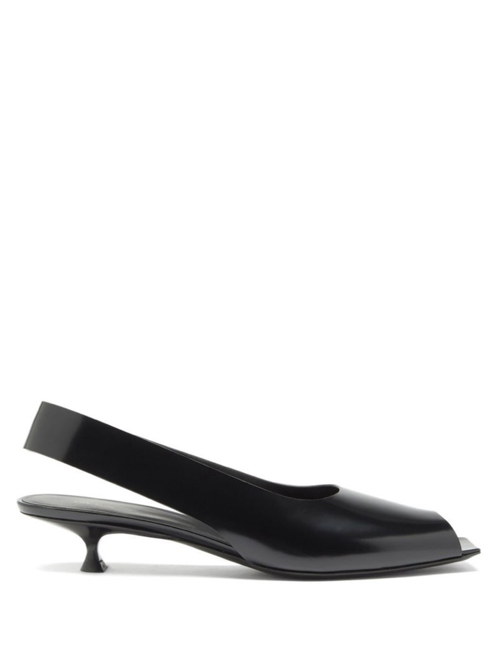 The Row Peep Toe Sharp Kitten-Heel Leather Slingback Sandals